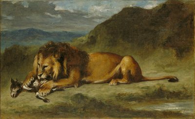 Lion Devouring a Goat by Ferdinand Victor Eugene Delacroix
